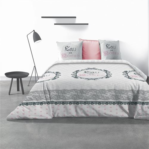 Parure de lit 2 personnes Eau de rose avec housse de couette et taies d'oreiller imprime 240 x 220 cm Les Ateliers du Linge