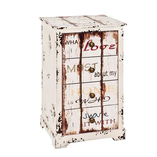 Commode en bois 4 tiroirs H60cm L35cm LOVELY CHEER crème
