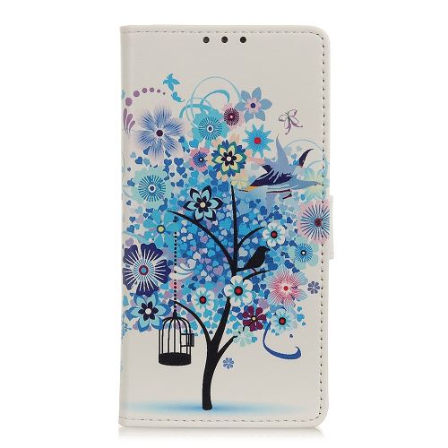 Etui en PU impression de modèle arbre bleu pour votre Huawei Nova 5 Pro/Nova 5