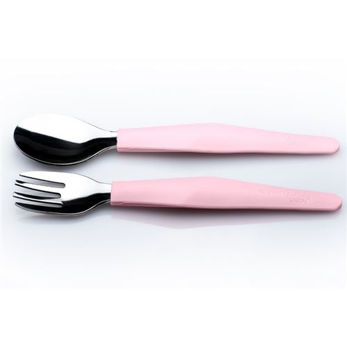 Set cuiller et fourchette acier inoxydable et silicone rose poudré