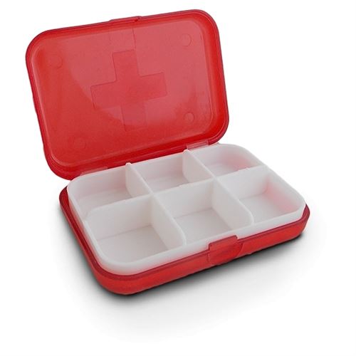 Boite rectangulaire à 6 compartiments pour rangement de médicaments Rouge