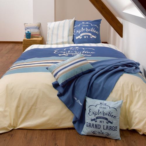 Parure de lit 2 personnes avec housse de couette et 2 taies d'oreiller Exploration Imprimée Les Ateliers du Linge Les Ateliers du Linge