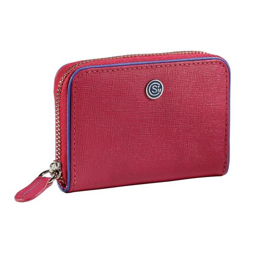 Porte-monnaie en cuir véritable vachette pleine fleur Viquel Rose fushia