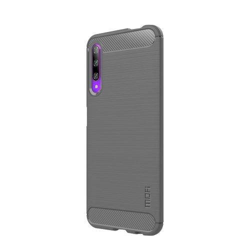 Coque en TPU peau de fibre de carbone brossée gris pour votre Huawei Honor 9X/9X Pro