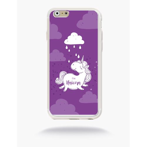 Coque Unicorne Nuage Fond Mauve Compatible Apple Iphone 6 Silicone Blanc Mat