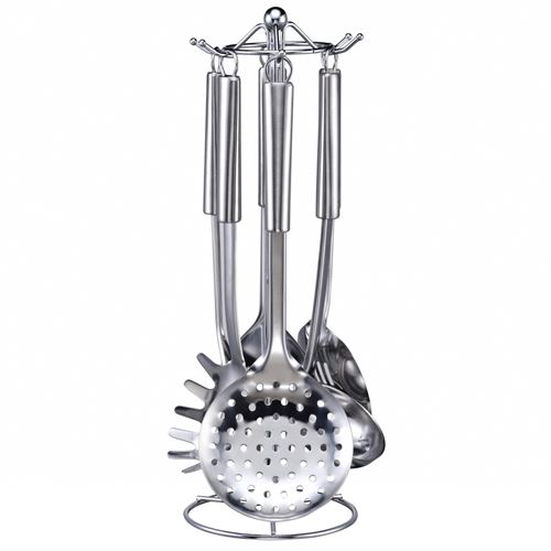 Kit 6 ustensiles de cuisine en inox haute qualité avec support - Gris