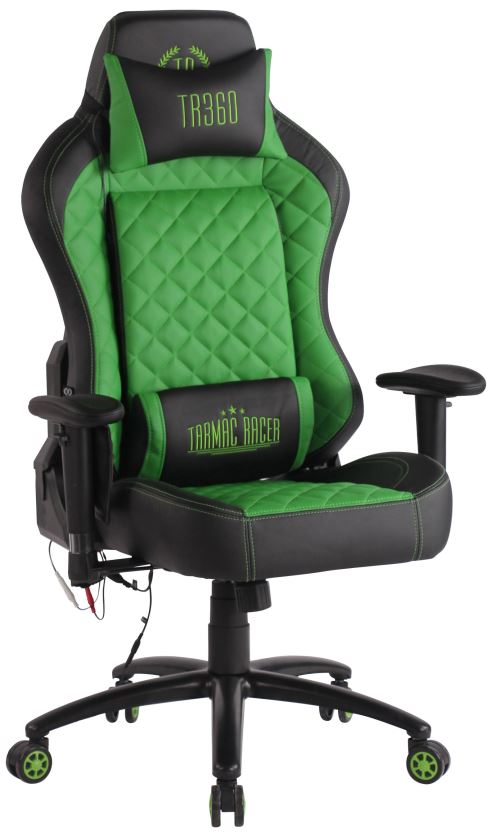 Fauteuil de bureau / Chaise Gaming Rapid XM en Similicuir Assise chauffante et Fonction de Massage- Couleur Noir/Vert