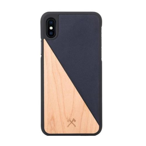 Woodcessories EcoSplit - Achterzijde behuizing voor mobiele telefoon - hout, leer - blauw, esdoornbruin - voor Apple iPhone X, XS