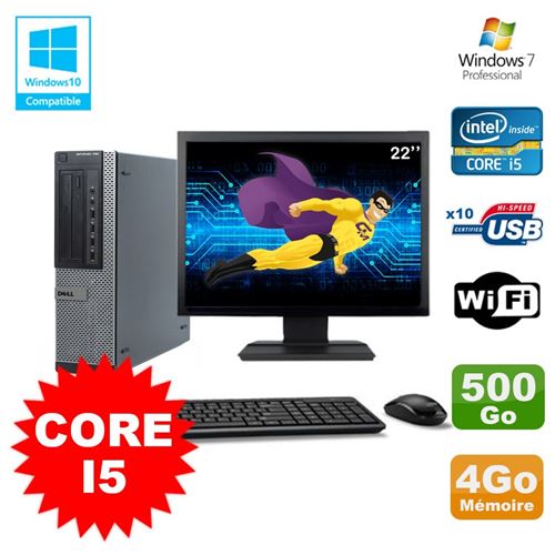 PC De Bureau Dell Lot PC Dell 790 Dt i5-2400 3.1Ghz 4Go Disque 500Go Dvd WiFi Win 7 + Ecran 22"