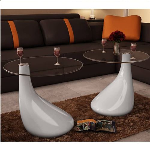 vidaXL Table basse et dessus de table Verre rond Blanc brillant 2 pcs 
