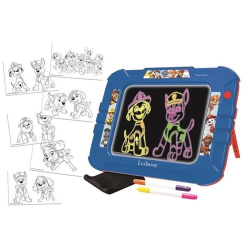 PAT PATROUILLE Ardoise a dessiner lumineuse neon avec feutres et modeles coloris - LEXIBOOK