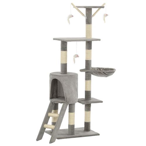 Comparer les prix de Arbre à chat griffoir grattoir niche jouet animaux peluché en sisal 138 cm gris