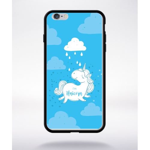 Coque Unicorne Nuage Fond Bleu Compatible Apple Iphone 6 Plus Bord Noir Silicone