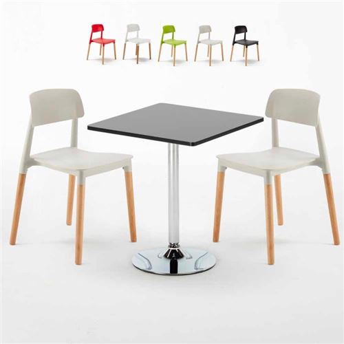 Table Carrée Noire 70x70cm Avec 2 Chaises Colorées Set Intérieur Bar Café Barcellona Mojito, Couleur: Gris