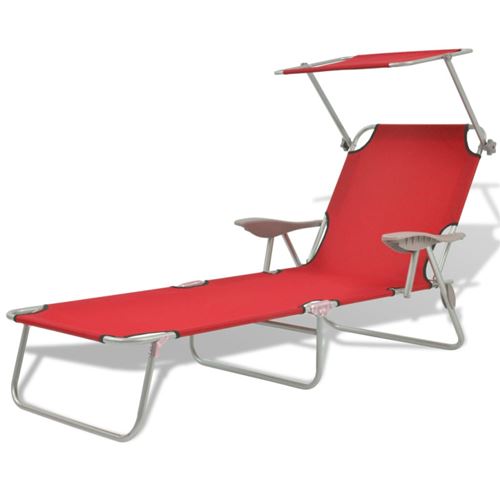 Vidaxl Rouge Chaise Longue Avec Auvent - Acier Pliable - Image 3