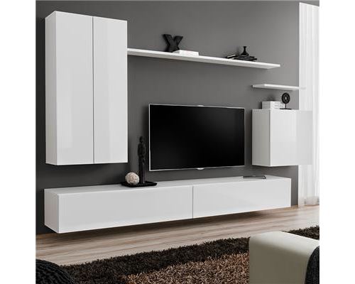 Meuble tele suspendu blanc SOLEDAD 3-L 270 x P 40 x H 160 cm- Blanc