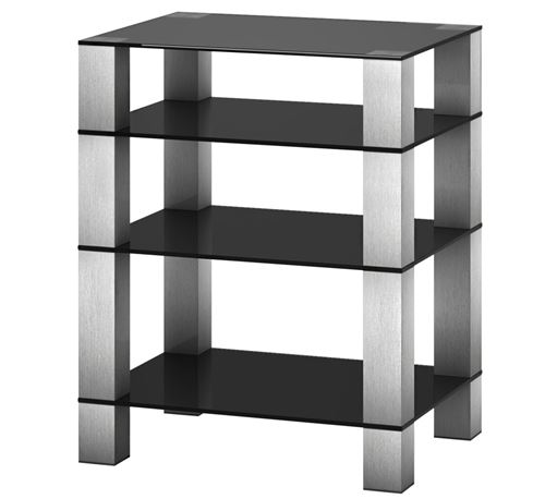 SONORUS Meuble audio/vid&eacute;o verre tremp&eacute; noir et aluminium inox joy