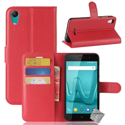 Housse etui coque pochette portefeuille pour Wiko Lenny 4 avec verre trempe - ROUGE