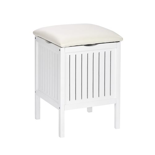 Tabouret de salle de bain en bois avec rangement Olso - L. 39 x H. 52 cm - Blanc