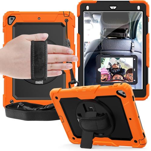Générique Orange/Noir Coque En Tpu + Silicone Avec Béquille Pivotante À 360° Et Sangle Pour Votre Apple Ipad 9.7 Pouces (2018)/(2017)/Air 2/Pro 9.7 Pouces (2016)