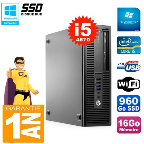 Pc hp elitedesk 800 g1 sff core i5-4570 ram 16go 960 go ssd graveur dvd wifi w7