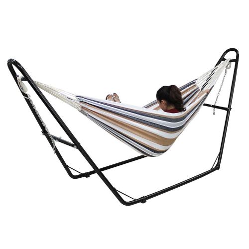 Lit Suspendu, Hamac, Marron, Brésilien, Avec support type-H, Coton, Capacité: Pour 2 personnes