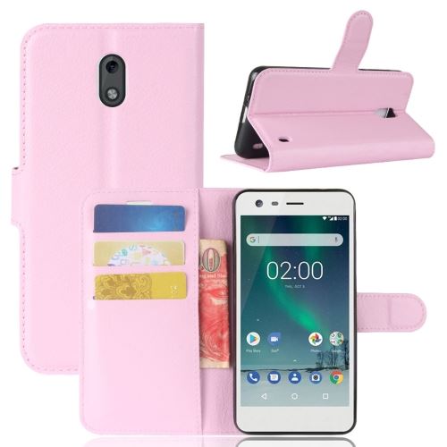 Nokia 2 Housse Etui Cuir PU Texture Litchi Rose ALS54355