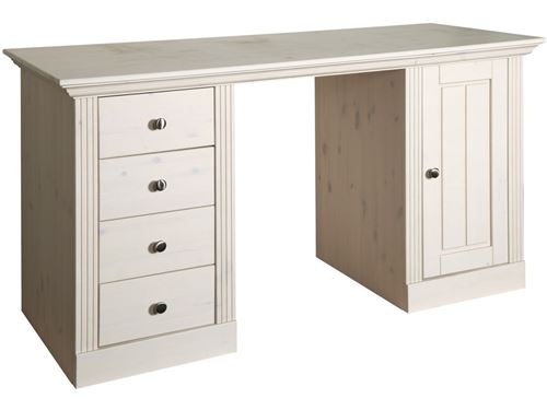 Meuble de bureau coloris blanc en pin massif - 78 x 150 x 60 cm -PEGANE-