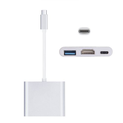 Connectique Câble & adaptateur USB / FireWire Adaptateur USB-C / Type-C 3.1 mâle vers USB-C / Type-C 3.1 femelle et HDMI femelle et USB 3.0 femelle, pour Macbook 12 / Chromebook Pixel 2015 (argent)