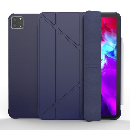 Etui en PU + TPU triple avec support et porte-stylo bleu foncé pour votre Apple iPad Pro 11 pouces (2020)