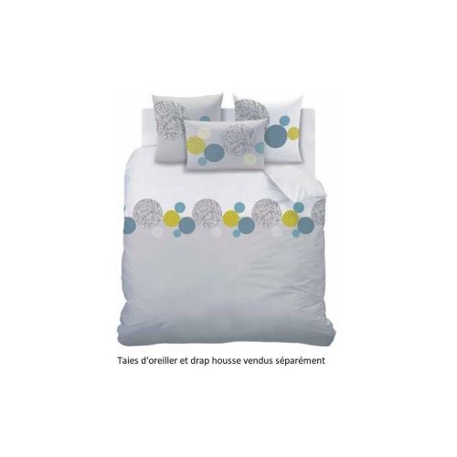Housse de couette 100% coton imprimé cercle motif fleuri japonisant gris bleu 240x220cm REVEIL FRUITE