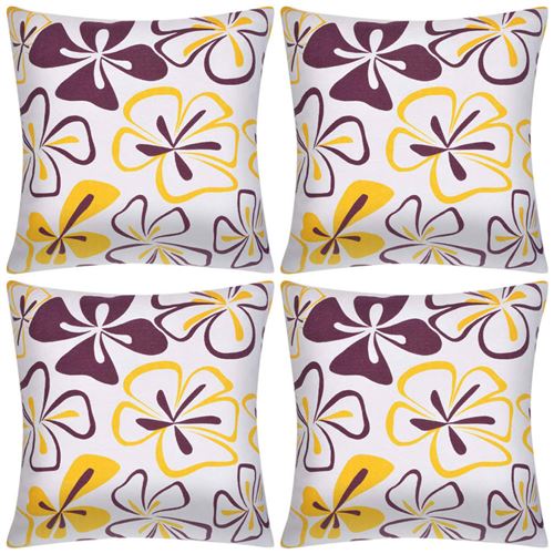vidaXL Housse de coussin 4 pcs Toile Fleur imprimée 50 x 50 cm