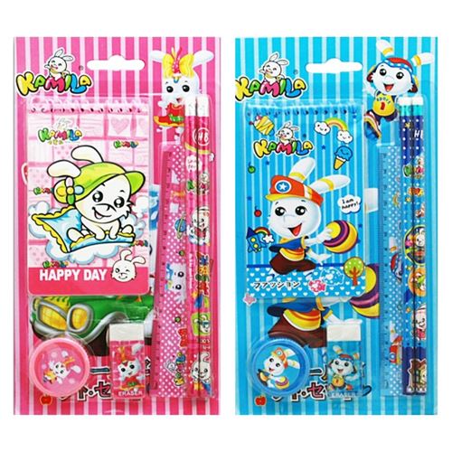 Set Papeterie 6 Pieces Lapin Kamila Bloc Note Crayon Regle