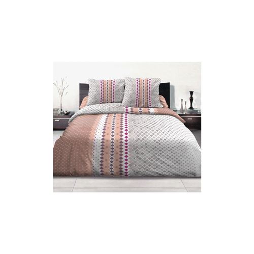 Parure De Couette Honey 100% Coton - 220x240 Cm - Gris Et Rose Poudre