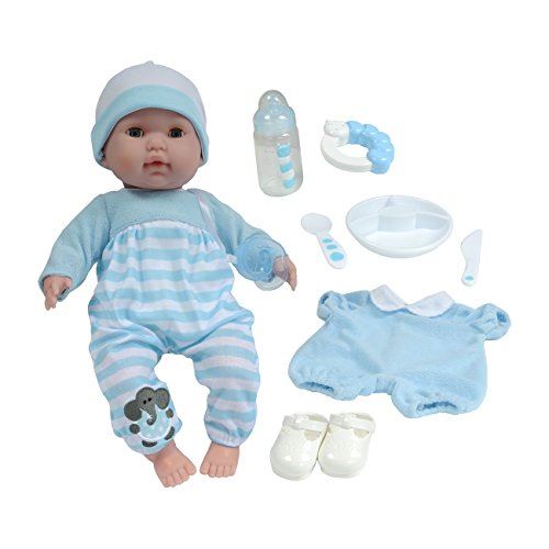 JC Toys Berenguer Shop 15 Baby Doll Soft Body - Blue 10 Piece Gift Set with OpenClose Eyes- Perfect for Children 2+