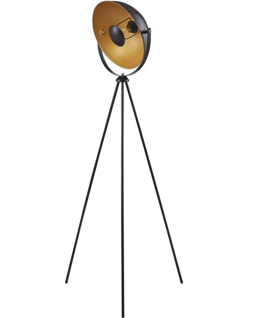 MOVIE Lampadaire trépied - H 148 cm - Tete : Ø 35 cm - Noir et doré