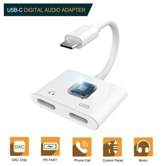 Type C Adaptateur 3A charge rapide 2 en 1 USB Splitter double C adaptateur  audio Chargeur