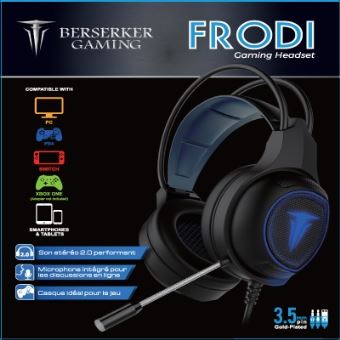 Casque filaire Gaming Alpha Omega Players Berserker Frodi pour PC/PS4/Xbox One/Nintendo Switch/Smartphone/Tablette Noir et Bleu
