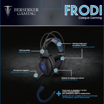 Casque filaire Gaming Alpha Omega Players Berserker Frodi pour PC/PS4/Xbox One/Nintendo Switch/Smartphone/Tablette Noir et Bleu