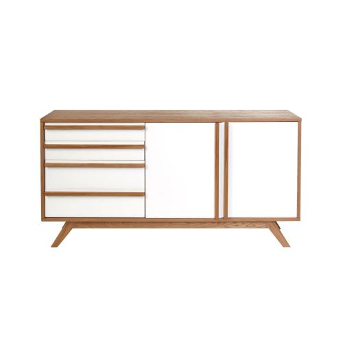 Buffet bois naturel et blanc 2 portes 4 tiroirs HELIA