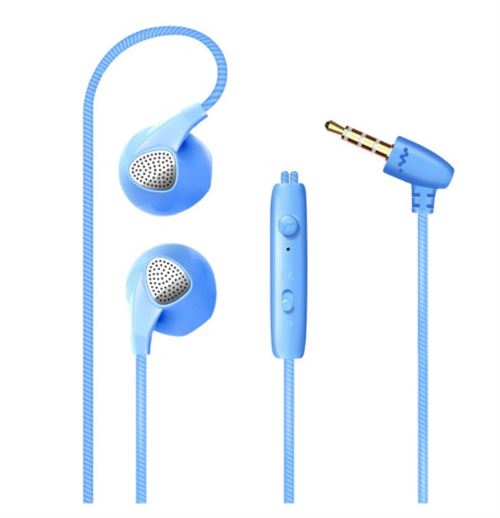Ecouteurs Plat pour Smartphone avec Micro Reglage Kit Main Libre Casque Universel Prise Jack (BLEU)