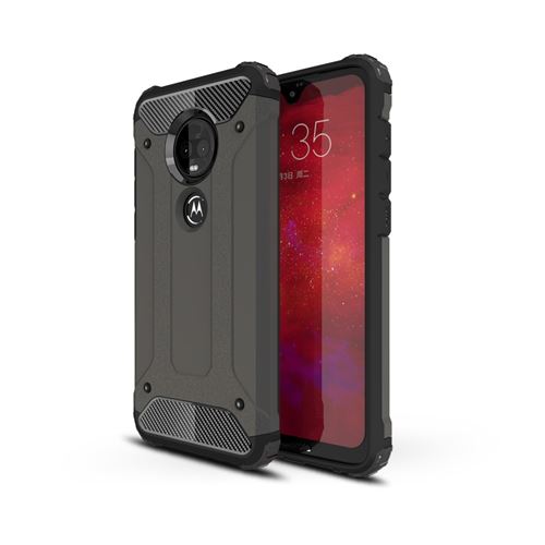 Coque en TPU armure de protection hybride café pour votre Motorola Moto G7