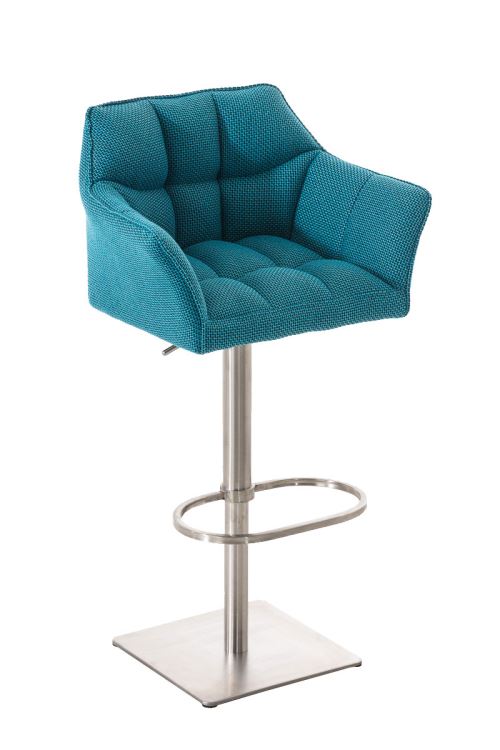 CLP Tabouret de bar Damaso en Tissu , Turquoise/Acier inoxydable