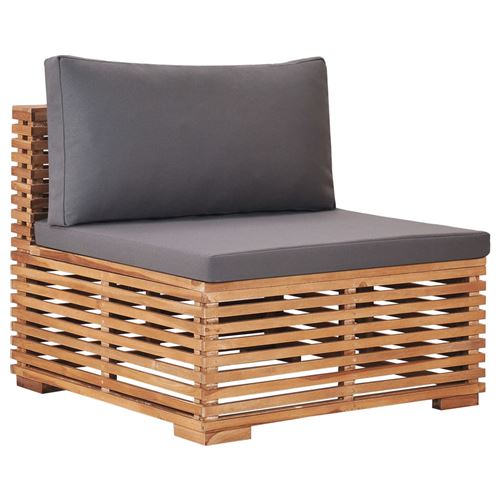 Canap&eacute; de jardin central - Bois de teck solide - Avec coussin gris