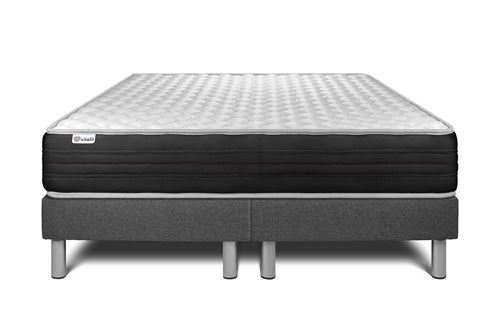 Ensemble matelas 90 x 200 cm VITAL POWER ZEN - Mousse polyuréthane à  mémoire de forme - Ep. 24 cm - Ferme - sommier Gris