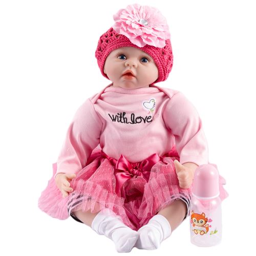 Poupée Poupon bébé Reborn silicone Yeux bleus 1.2kg 55 cm avec un chapeau Pink