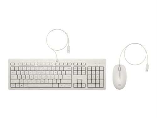 HP 225 - Ensemble clavier et souris - ambidextre, pleine taille, course de touche standard - USB - AZERTY - Belge - blanc cachemire