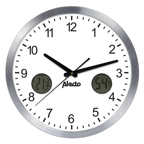 Alecto AK-15 - Grande horloge murale analogique avec thermomètre et hygromètre, aluminum
