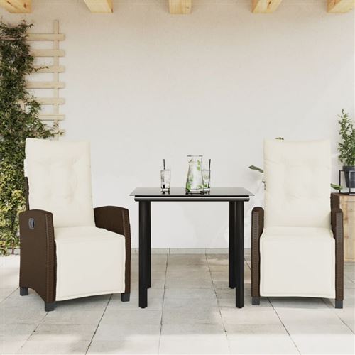 Non Communiqué Marron Vidaxl Ensemble À Manger De Jardin 3 Pcs Et Coussins Poly Rotin - Image 1