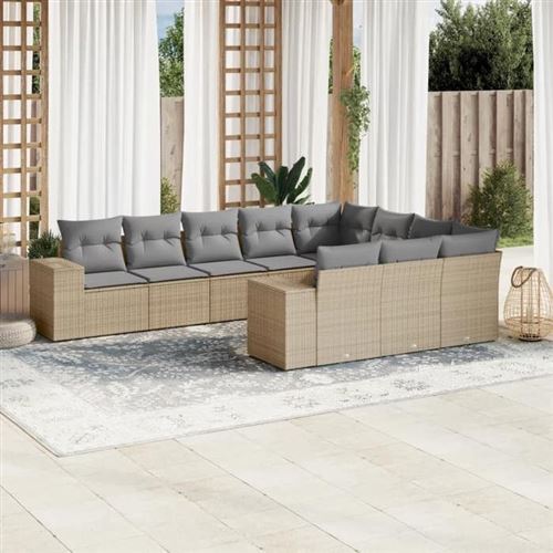 Non Communiqué Beige Vidaxl Salon De Jardin Avec Coussins 10 Pcs, Canapés De Terrasse, Ensemble De Meubles De Patio, Mobilier D'extérieur, 3255426